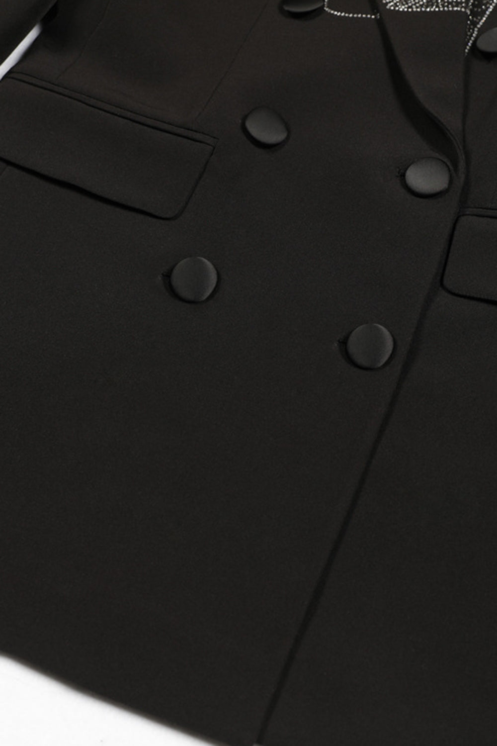 Noir Scintillant Pointe Revers Double Boutonnage Femmes Bal Blazer avec Perles