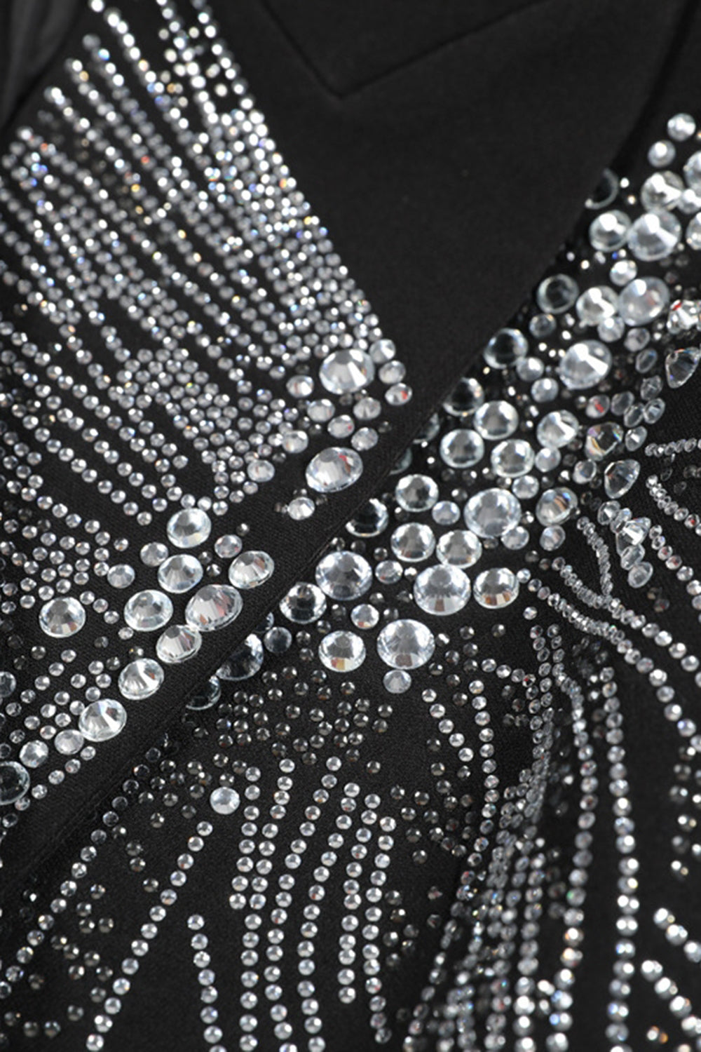 Noir Scintillant Pointe Revers Double Boutonnage Femmes Bal Blazer avec Perles