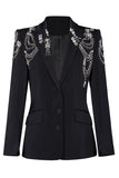 Sparkly noir pic revers simple boutonnage femmes bal blazer avec strass