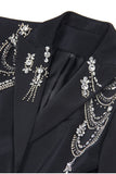 Sparkly noir pic revers simple boutonnage femmes bal blazer avec strass