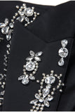 Sparkly noir pic revers simple boutonnage femmes bal blazer avec strass