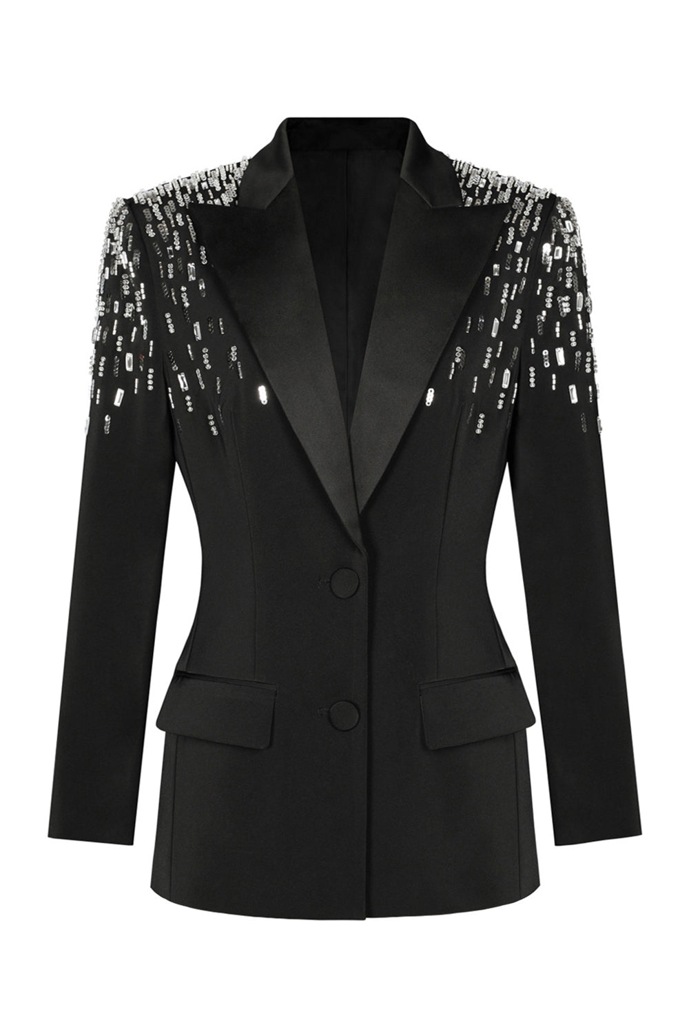 White Peak Lapel Single Breasted Femmes Bal Blazer avec Paillettes