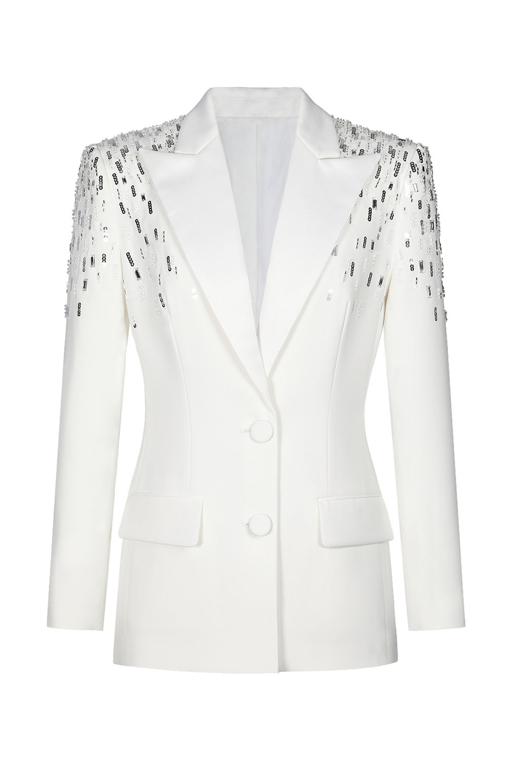 White Peak Lapel Single Breasted Femmes Bal Blazer avec Paillettes