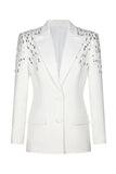 White Peak Lapel Single Breasted Femmes Bal Blazer avec Paillettes
