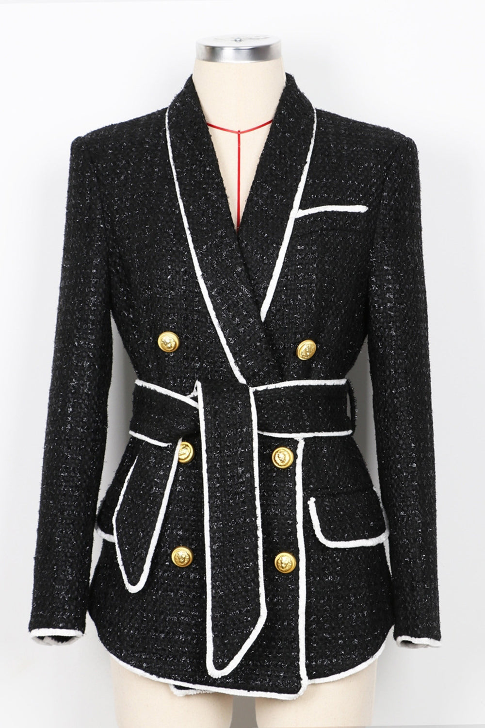 Blanc 2 pièces châle revers double boutonnage femmes bal costumes