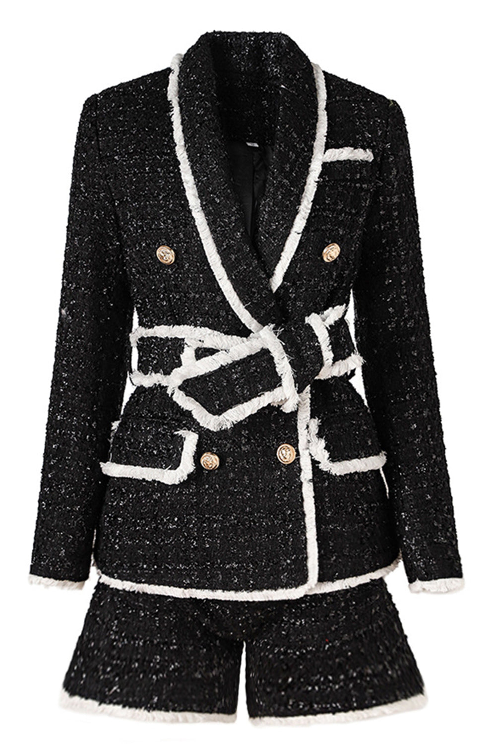 Blanc 2 pièces châle revers double boutonnage femmes bal costumes