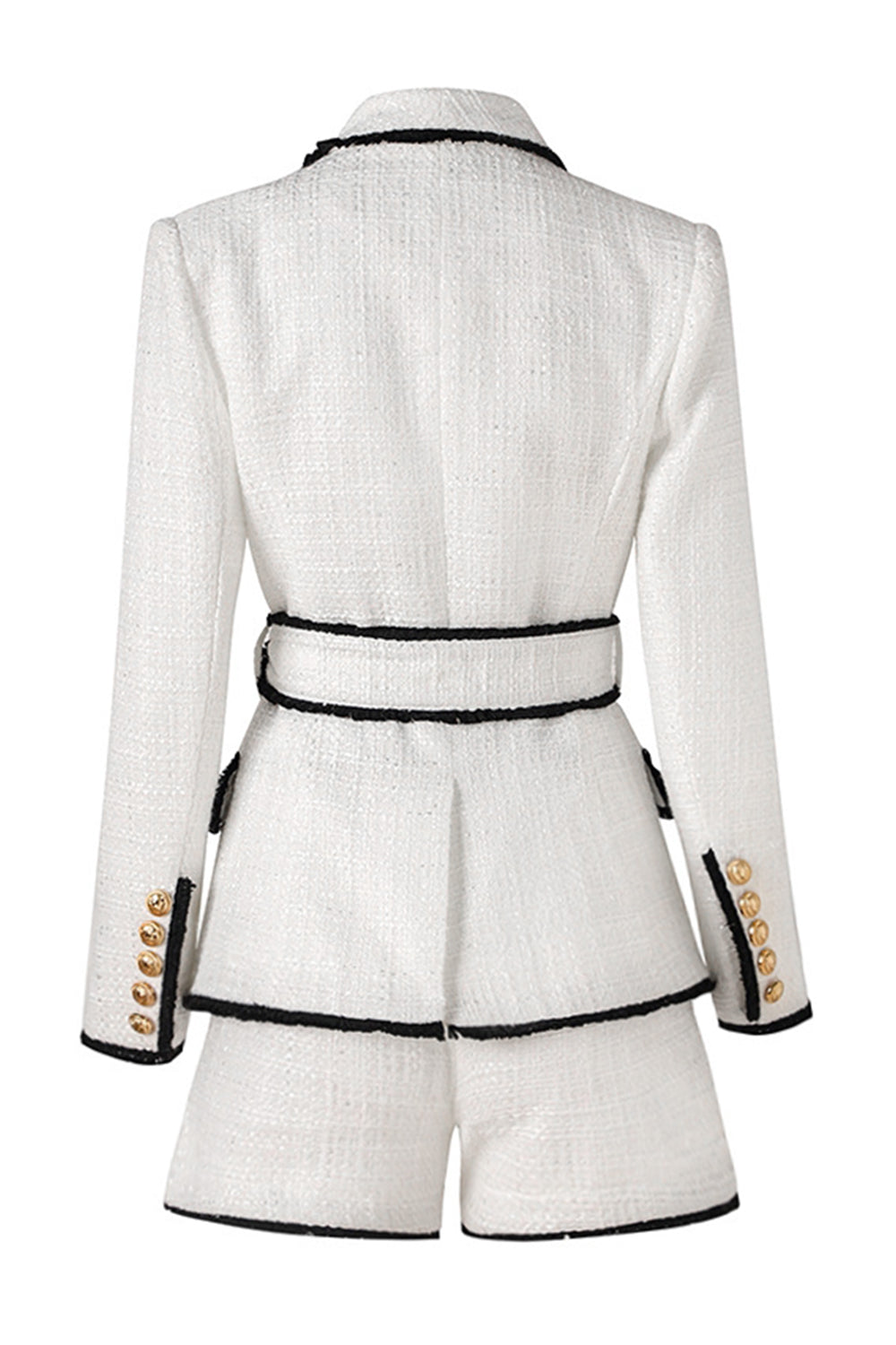 Blanc 2 pièces châle revers double boutonnage femmes bal costumes