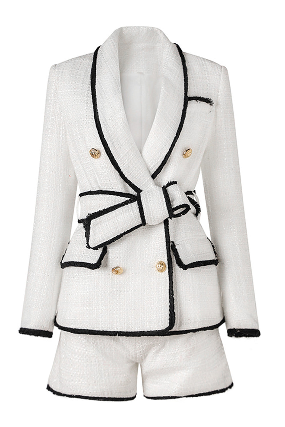 Blanc 2 pièces châle revers double boutonnage femmes bal costumes