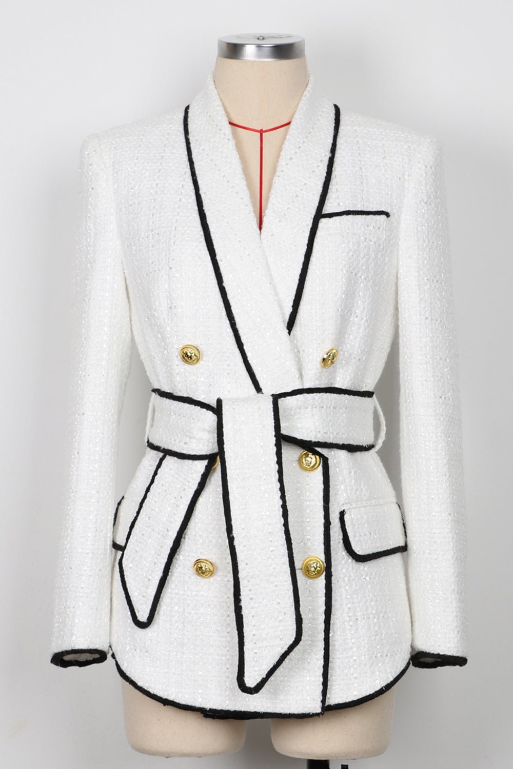 Blanc 2 pièces châle revers double boutonnage femmes bal costumes