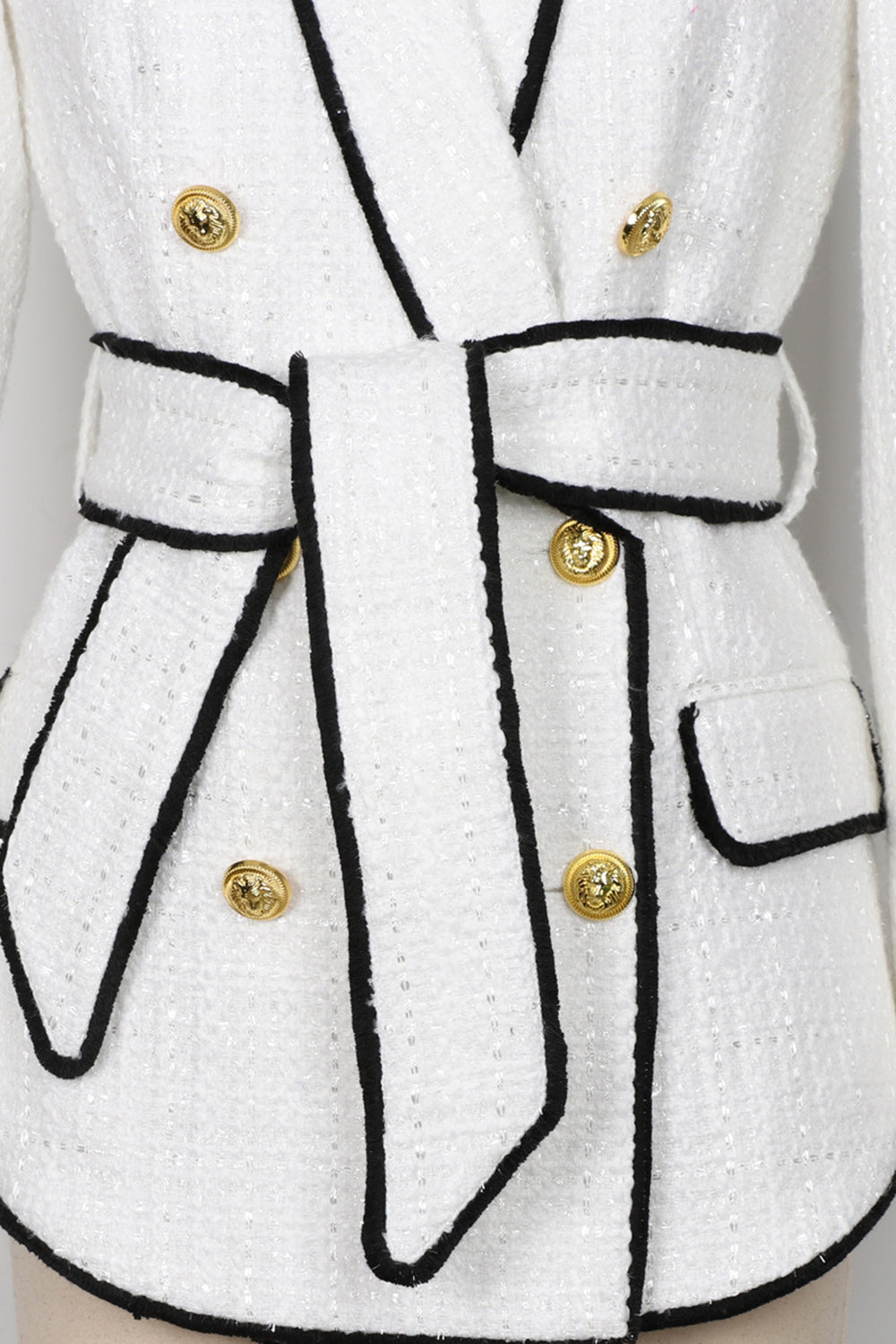 Blanc 2 pièces châle revers double boutonnage femmes bal costumes