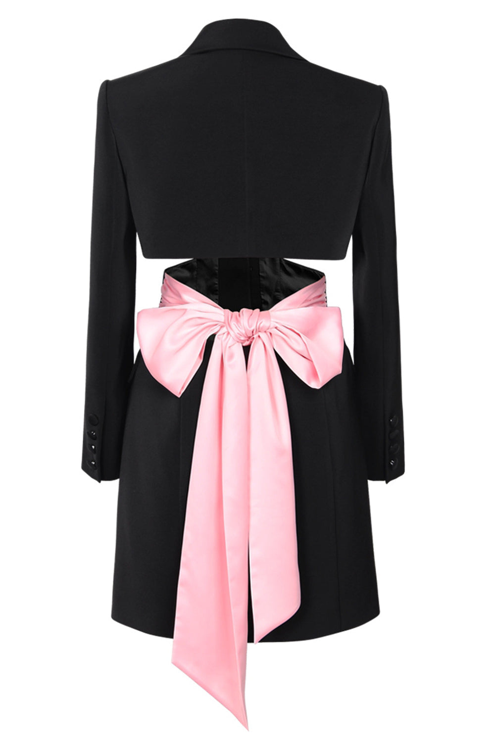 Noir Cranté Revers Découpé Femmes Costumes de Bal Avec Arc