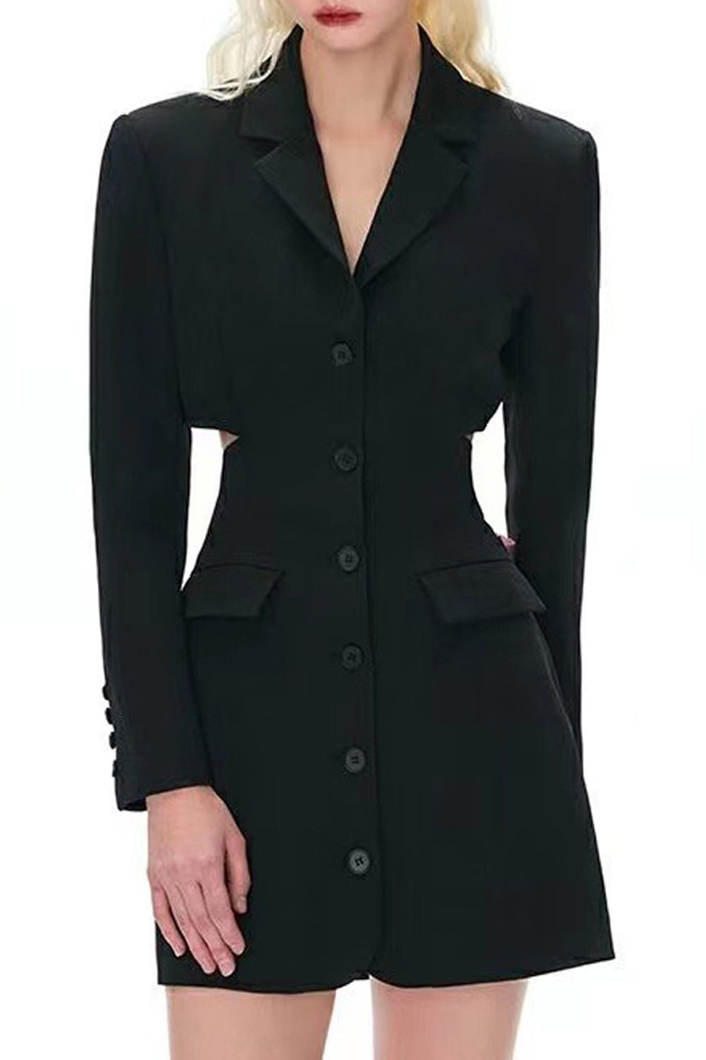 Noir Cranté Revers Découpé Femmes Costumes de Bal Avec Arc