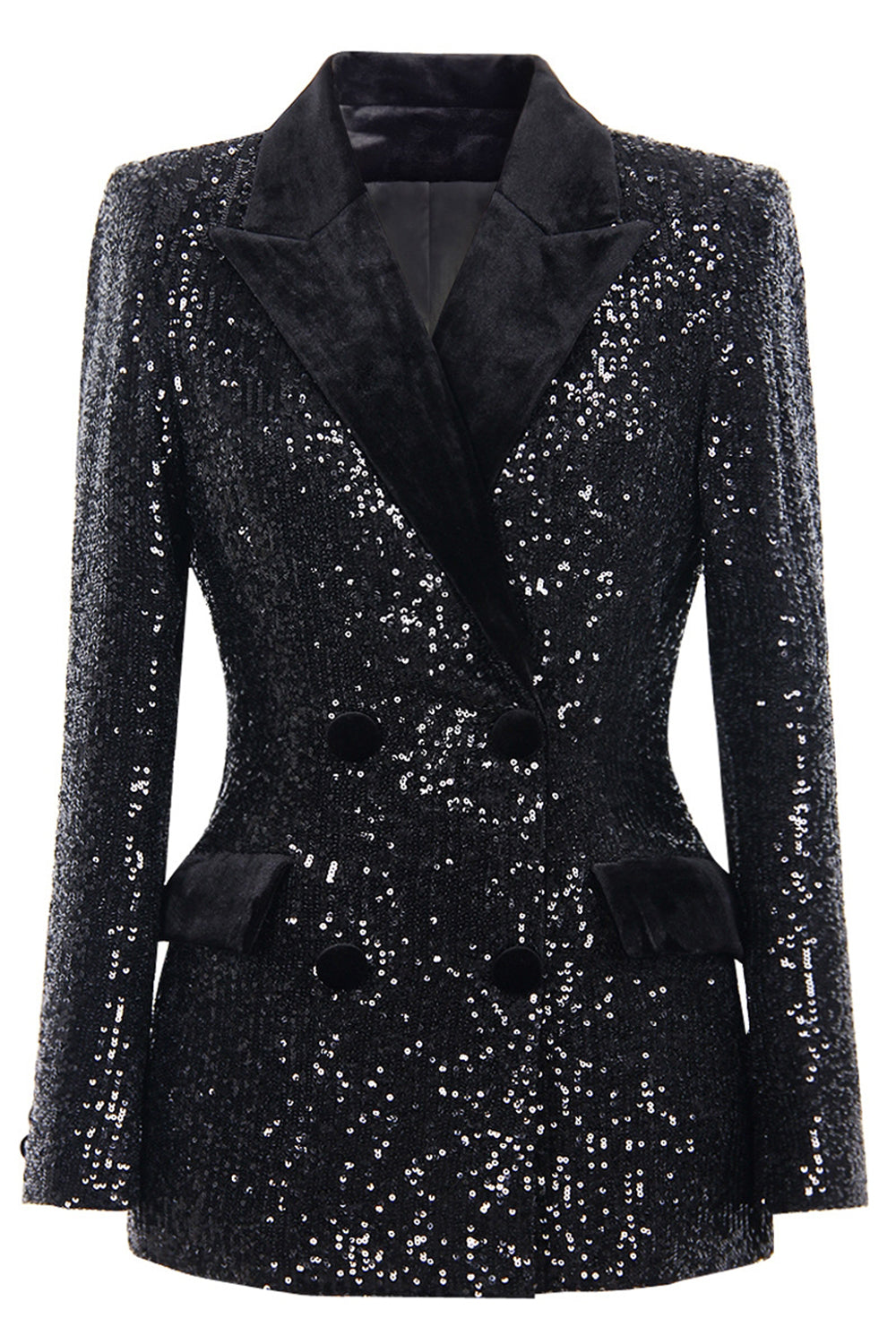 Sparkly noir pailleté pointe revers double boutonnage femmes bal blazer