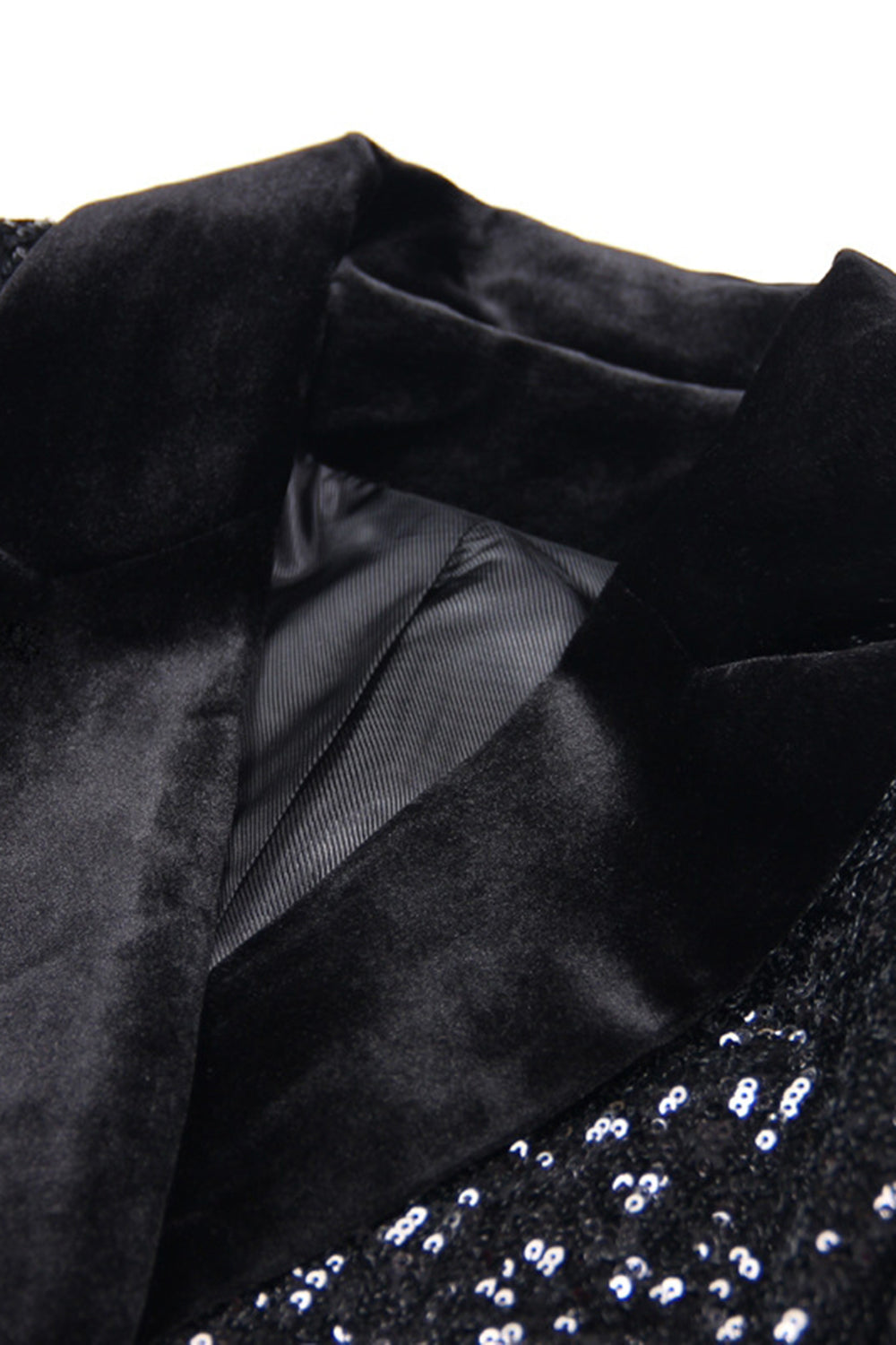 Sparkly noir pailleté pointe revers double boutonnage femmes bal blazer