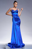 Robe de bal en satin sirène bleu royal avec banderole