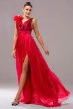Robe de bal trapèze rouge à col en V avec fleur 3D