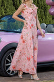 Robe de soirée à volants floraux roses