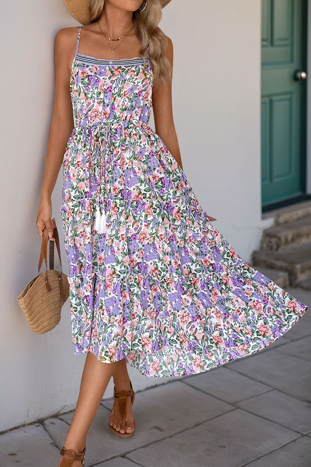 Robe d’été imprimée Purple Floral A Line
