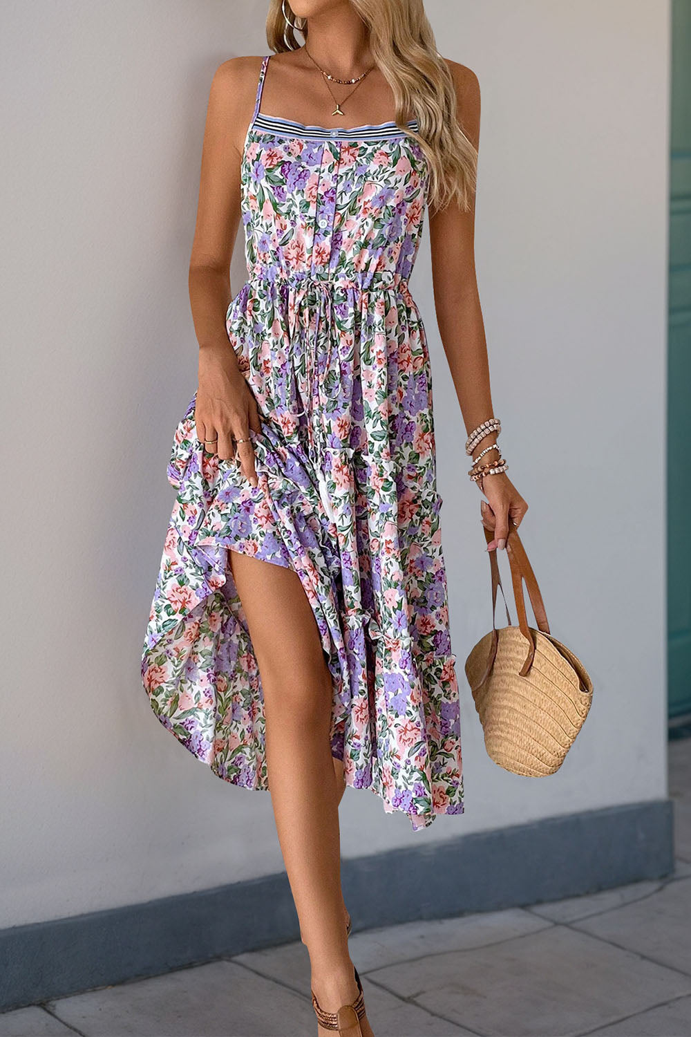 Robe d’été imprimée Purple Floral A Line
