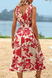Robe d’été sans manches à imprimé floral rouge