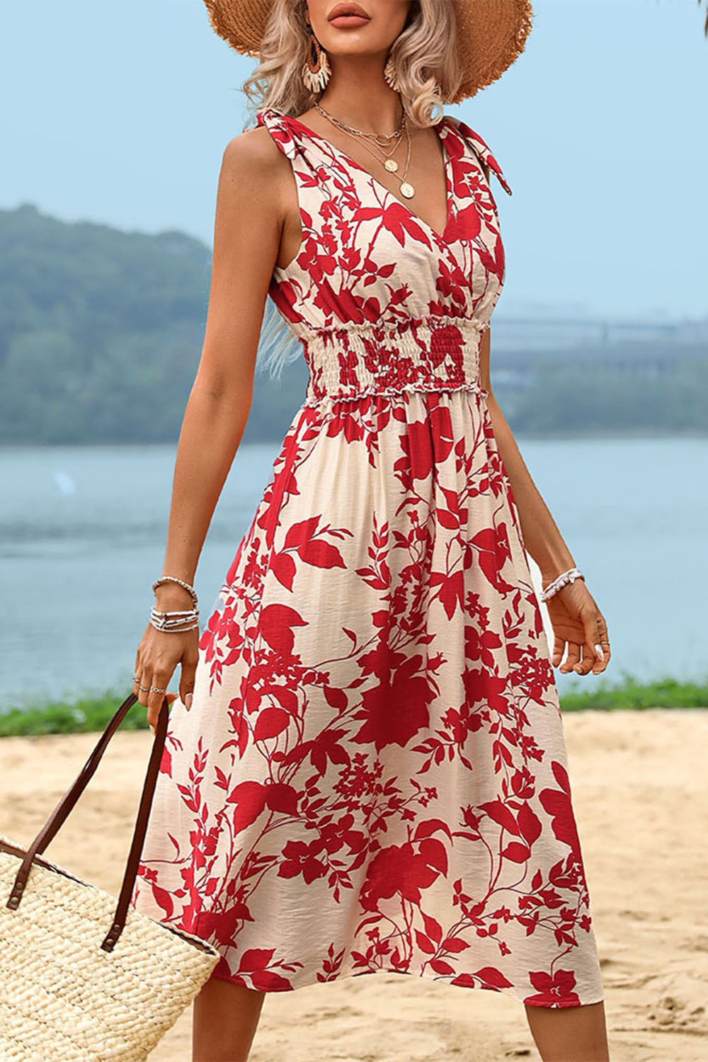 Robe d’été sans manches à imprimé floral rouge