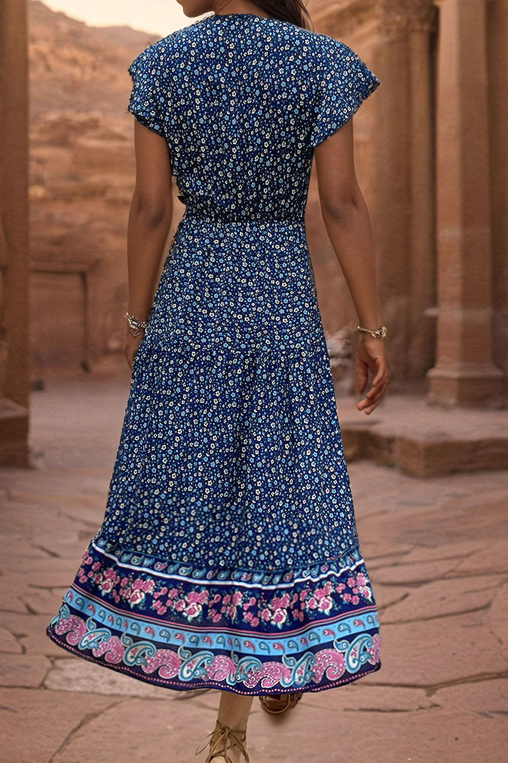 Robe d’été trapèze à col en V imprimé vert clair