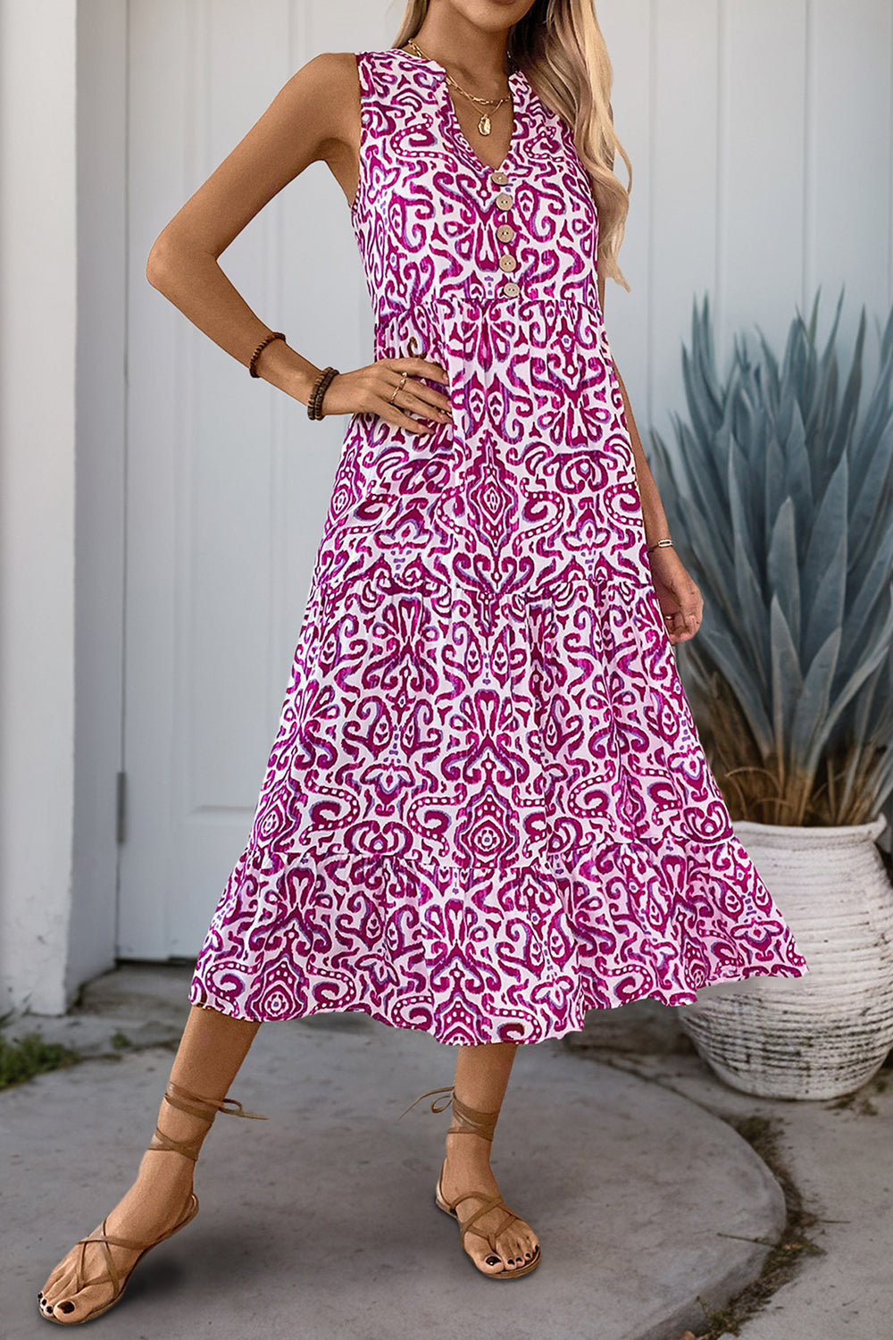 Robe d’été ligne à col en V orange imprimée