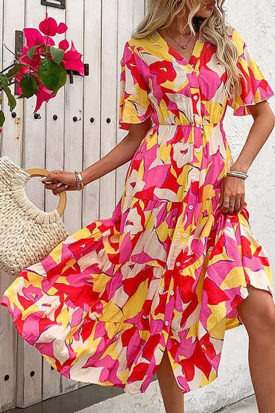 ZAPAKA Femmes Robe d'été florale avec ceinture imprimée Fuchsia