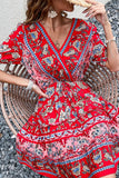Noir Rouge Imprimé Une Ligne Robe D’été Décontractée