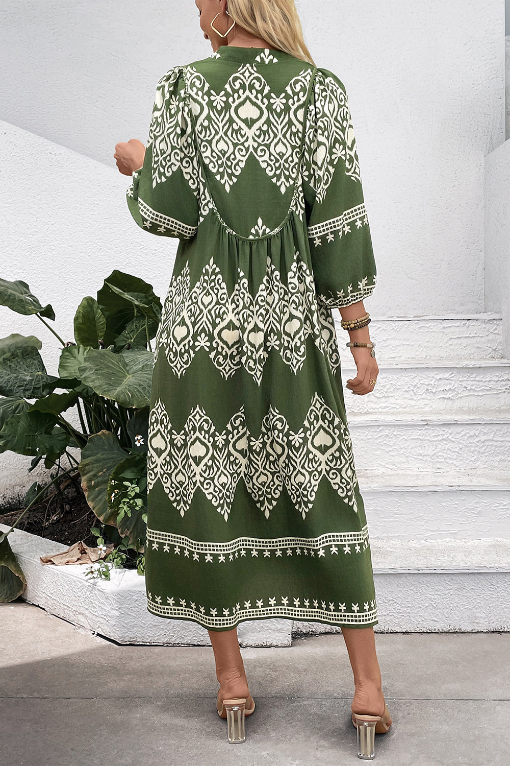 Casual Vert Robe D’été Imprimée De Ligne