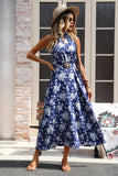 Robe d’été Floral Bleu Foncé Une Ligne
