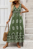 Robe longue d’été imprimée vert armée