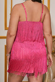 Hot Pink scintillant spaghetti bretelles Short Plus Size Homecoming Dress avec franges
