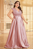 Fard à joues rose grande taille satin longue mère de la mariée robe