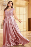 Fard à joues rose grande taille satin longue mère de la mariée robe