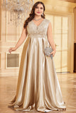 Fard à joues rose grande taille satin longue mère de la mariée robe