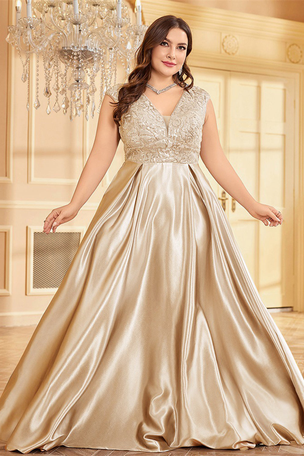 Fard à joues rose grande taille satin longue mère de la mariée robe
