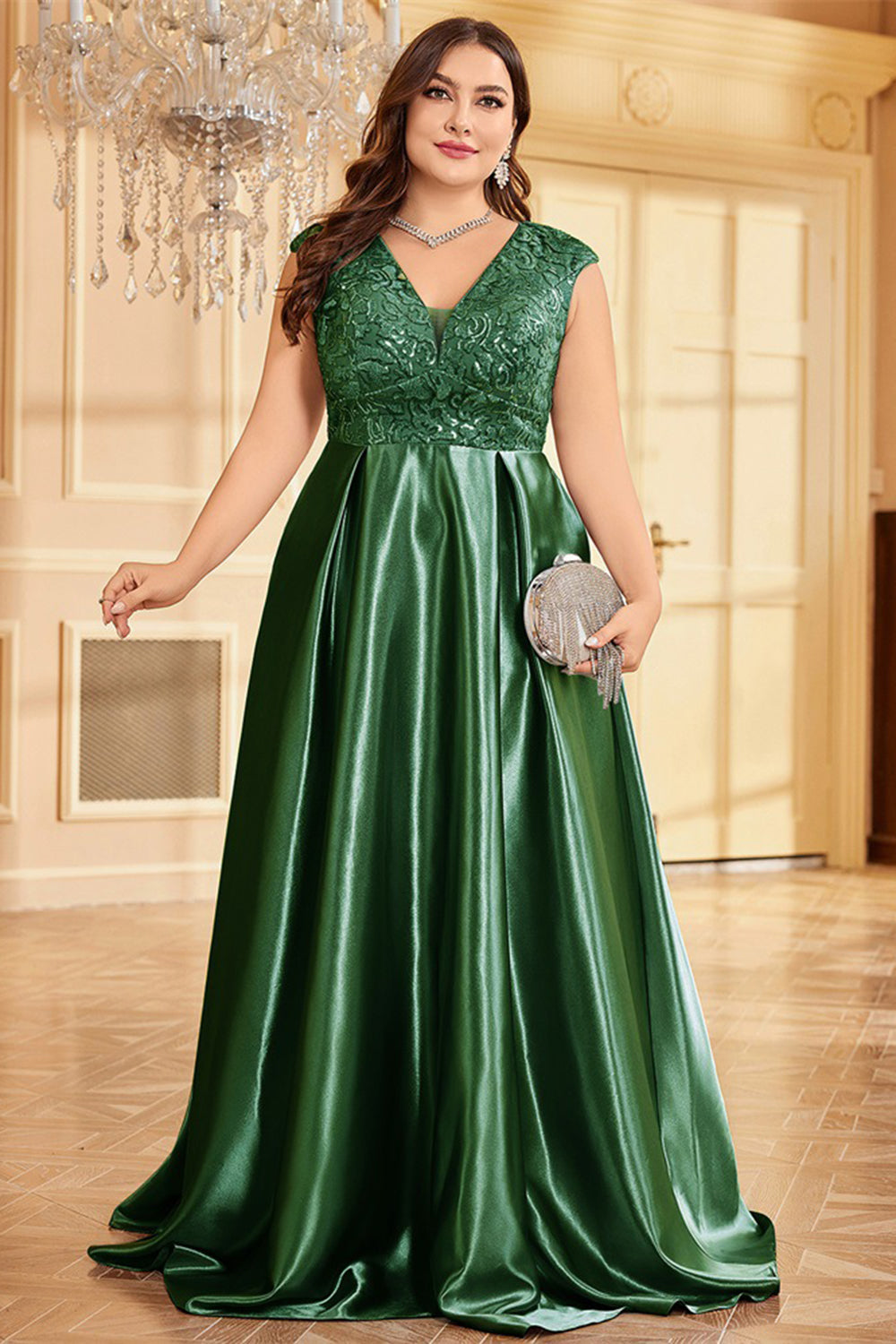 Fard à joues rose grande taille satin longue mère de la mariée robe