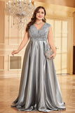 Fard à joues rose grande taille satin longue mère de la mariée robe