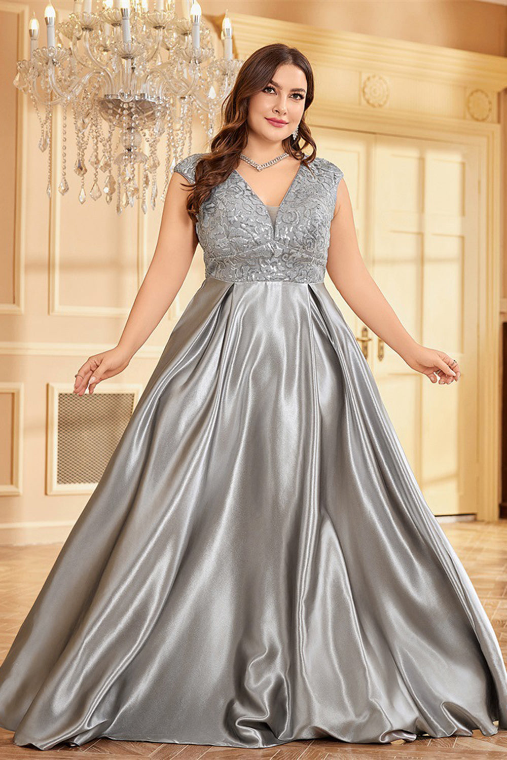 Fard à joues rose grande taille satin longue mère de la mariée robe