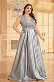 Fard à joues rose grande taille satin longue mère de la mariée robe