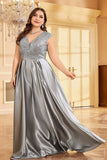 Fard à joues rose grande taille satin longue mère de la mariée robe