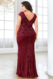Robe longue grande taille bordeaux scintillante de la mère de la mariée
