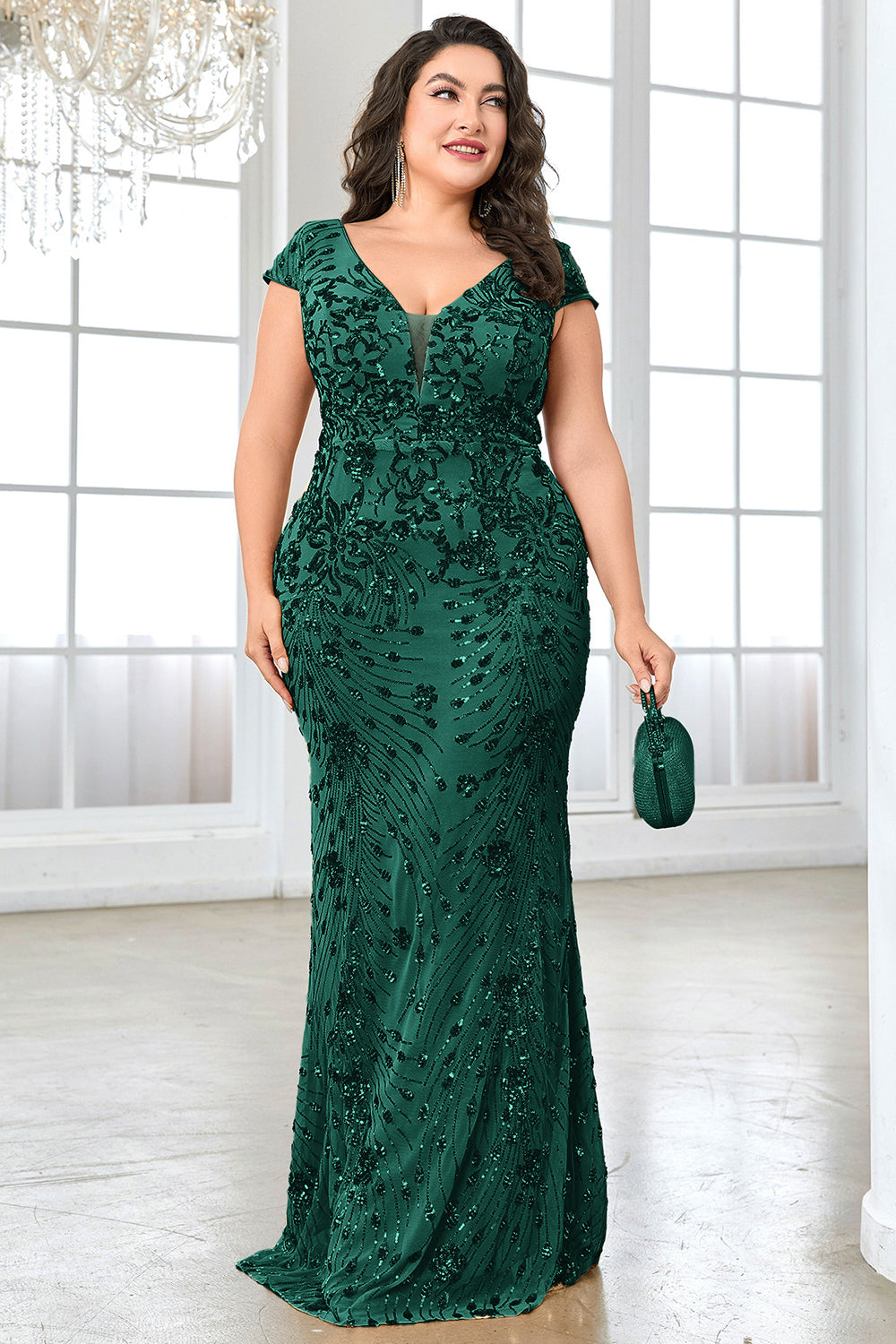 Robe longue grande taille bordeaux scintillante de la mère de la mariée