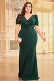 Satin Vert Foncé Grande Taille Longue Mère De La Mariée Robe