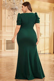 Satin Vert Foncé Grande Taille Longue Mère De La Mariée Robe