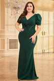 Satin Vert Foncé Grande Taille Longue Mère De La Mariée Robe