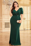 Satin Vert Foncé Grande Taille Longue Mère De La Mariée Robe