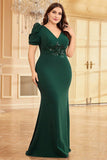 Satin Vert Foncé Grande Taille Longue Mère De La Mariée Robe