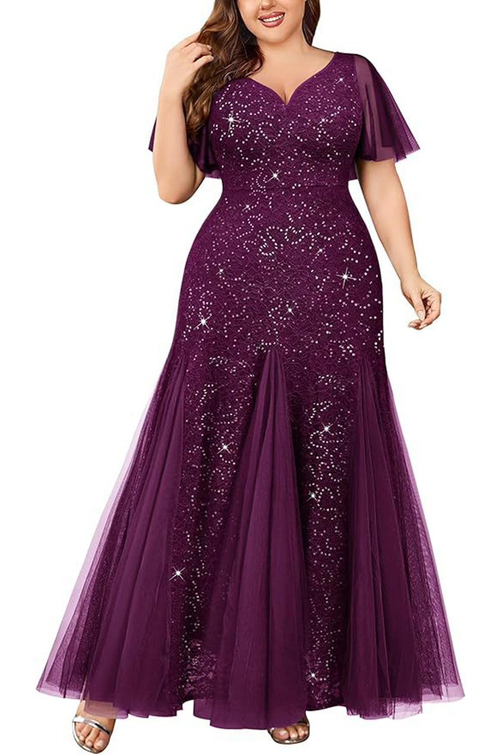 Robe longue mère de la mariée noire scintillante grande taille avec appliques